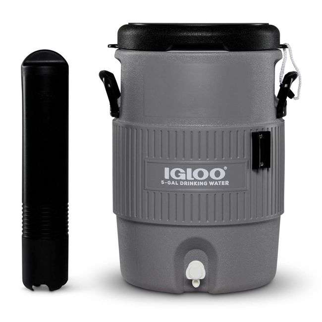 Igloo 5 Gallon Portable Sports Cooler Water Beverage Dispenser with Flat Seat Lid, Gray, 4 Qt