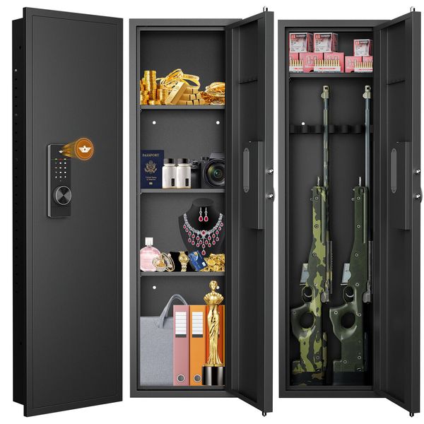 53" Tall Wall Safe Between Stud, Hidden in Wall Gun Safe with Adjustable Shelf