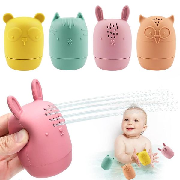 Baby Bath Toys for 1-3 Year Old Boys Girls, 4Pcs Toodlers Sensory Toys for Ages 1+ Year,Shower Toys for Babies 6-12 Months, Silicone Bath Toys for Toodlers 1-3 Year Floating Bathtub Water Toys