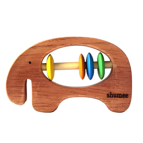 Shumee - Wooden Baby Rattle Clutching Toy - Elephant Shaped Teether for Kids - (Gift 6 Months+ Boys Girls) |Baby Shower/Birthday Gifts|Baby Rattle |New Born Gifts| Easter Basket Stuffers