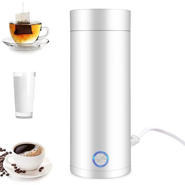 Portable Travel Kettle, 400ML Small Electric Travel Kettle, 3 in 1 Electric Heating Cup, Fast Boil and Auto Shut Off Heating Mug for Tea, Coffee, Baby Milk, Stainless Steel Kettle for Travel (WHITE)