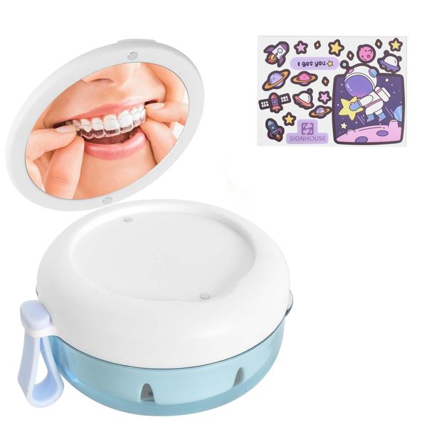 Mouthpiece Case with Mirror, Retainer Case, Cleaning Denture Case, Leak Proof, Portable, Orthodontic Case, Denture Case, Small, Mouthguard Case (White)