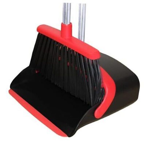 Long Handle Broom and Dustpan Set, Self-Cleaning with Dustpan Teeth for Home,