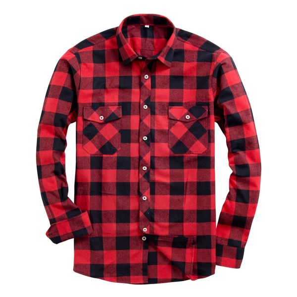 Alimens & Gentle Men's Button Down Regular Fit Long Sleeve Plaid Flannel Casual Shirts