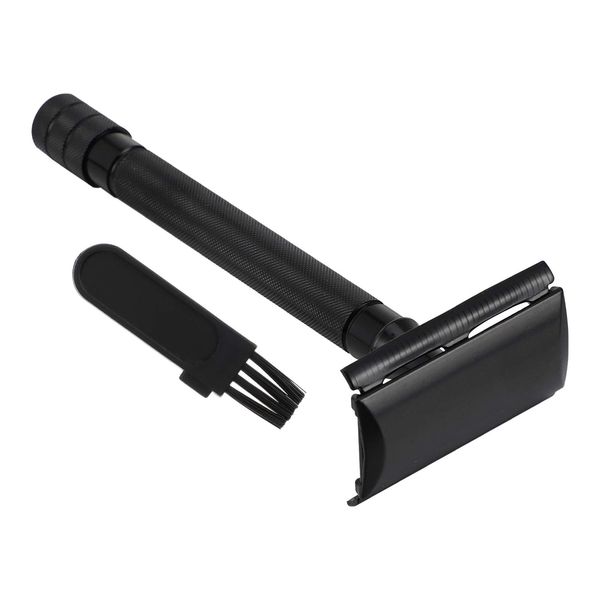 Healifty Double Edge Safety Razor- Reusable Long Handle Razor Aluminum Alloy Shaving Kit for Women Men 1pc (Black)