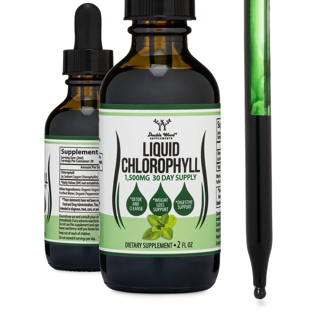 Chlorophyll Liquid Drops - Peppermint Flavored, Natural and Vegan Safe (Rich, Full Texture and Taste, Not Watered Down) for Skin Health, and Immune Function (Líquidas de Clorofila) by Double Wood