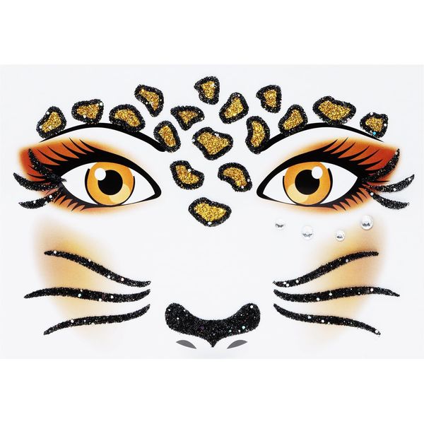 Leopard Face Jewels Penta Angel Stick On Face Gems Self-Adhesive Halloween Costume Sticker for Festival Holiday Party Dress Up Accessories (Leopard379)