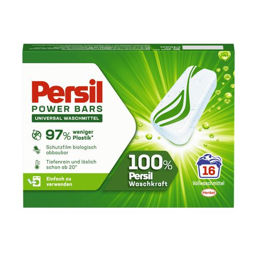 Persil Universal Detergent Power Bars (16 Loads), Pre-Dosed Laundry Detergent in Sustainable Packaging, for Hygienically Clean Laundry from 20°C