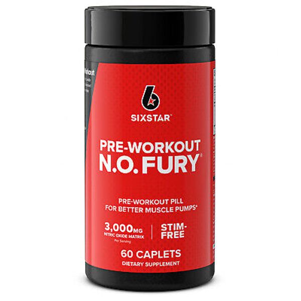 Six Star Pre-Workout N.O. FURY, For Better Muscle Pumps, 60 Caplets, Exp. 08/27