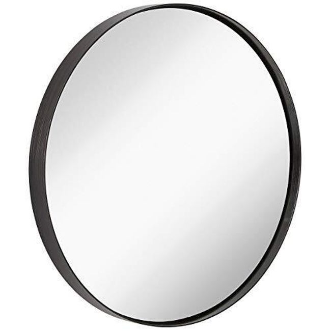 Hamilton Hills 18 inch Large Black Round Mirror Brushed Metal Framed Black