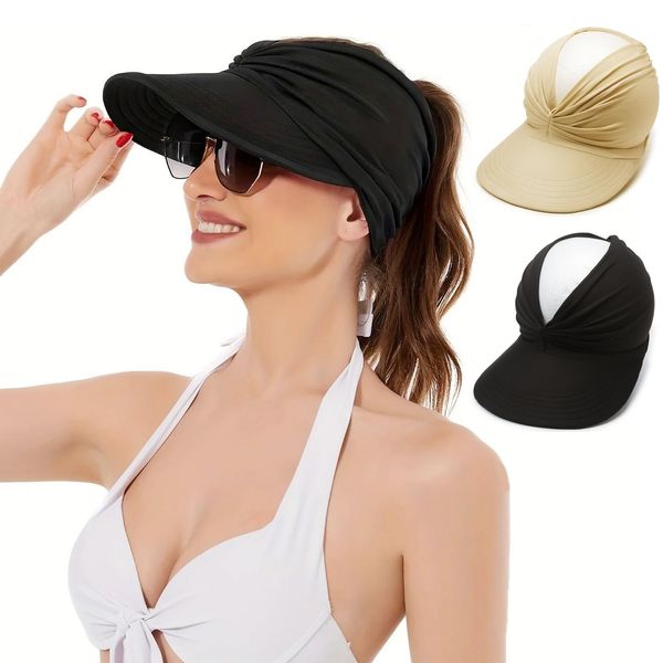 TYXHXTF 2 Stück Visor Cap Damen, Sonnenschutz Strand Hut, Sonnenhut Breiter Krempe, Sommerhut Strandhut, UV Schutz, für Outdoor Golf Tennis Laufen Wandern