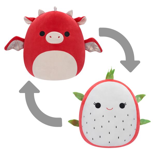 Squishmallows FlipAMallows Original 12-Inch Flippable Dragonfruit and Red Dragon - Medium-Sized Ultrasoft Official Jazwares Plush