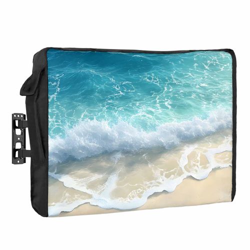 Outdoor TV Cover Blue Ocean White Wave Waterproof and Weatherproof Outdoor TV Enclosure Beach Outside Flat TV Screen Protector Television Covers 52 to 55 Inch