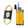 Torch Lighter with Punch 4 Jet Refillbale Lighters Windproof (Yellow 2)
