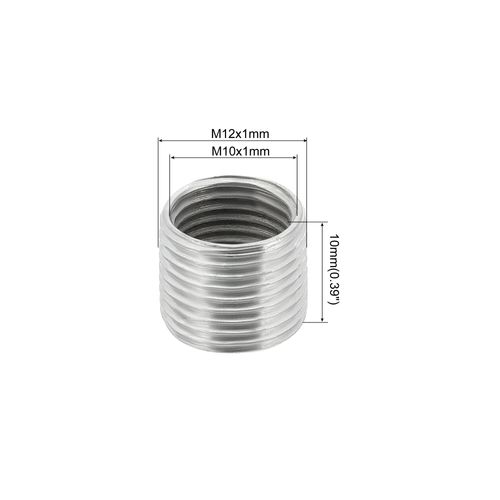 sourcing map Thread Reducing Nuts Insert M12 x 1mm Male to M10 x 1mm Fine Thread Female Adapters 10mm Long Pipe Fitting Conversion Sleeve Reducer, Pack of 5