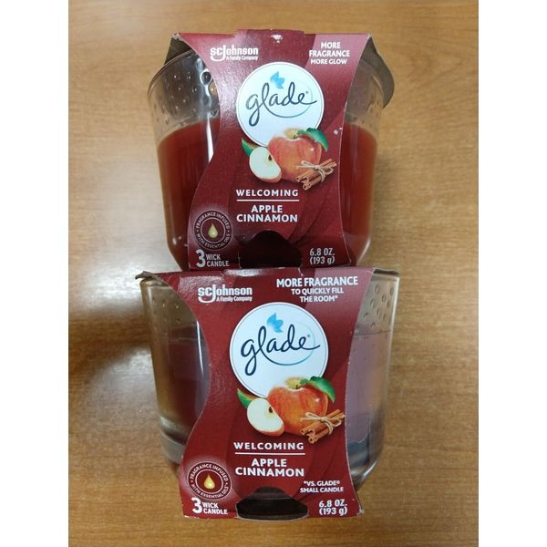 2 Pack: Glade 3-Wick Candle Welcoming Apple Cinnamon 6.8oz. Air Freshener - 6C