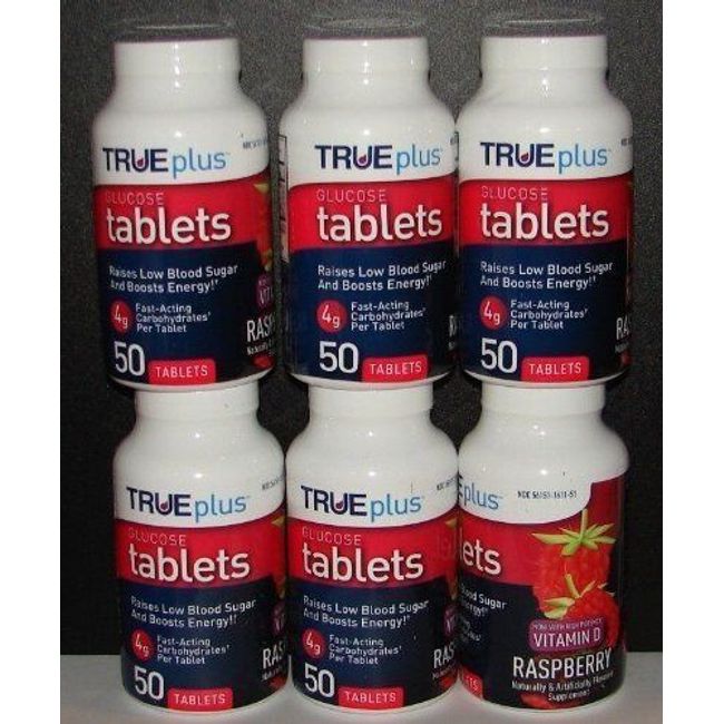 Trueplus Glucose Tablets Blood Pressure & Energy Support Raspberry 50ct 6 Pack