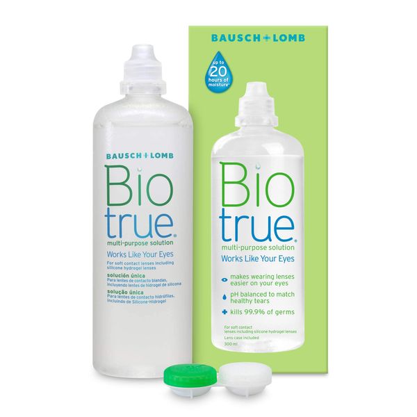 Biotrue Multi-Purpose Contact Lens Solution, 300 ml - Cushions and Rehydrates Soft Contact Lenses for Comfortable Wear - Condition, Clean, Remove Protein, Disinfect and Rinse - Includes Lens Case