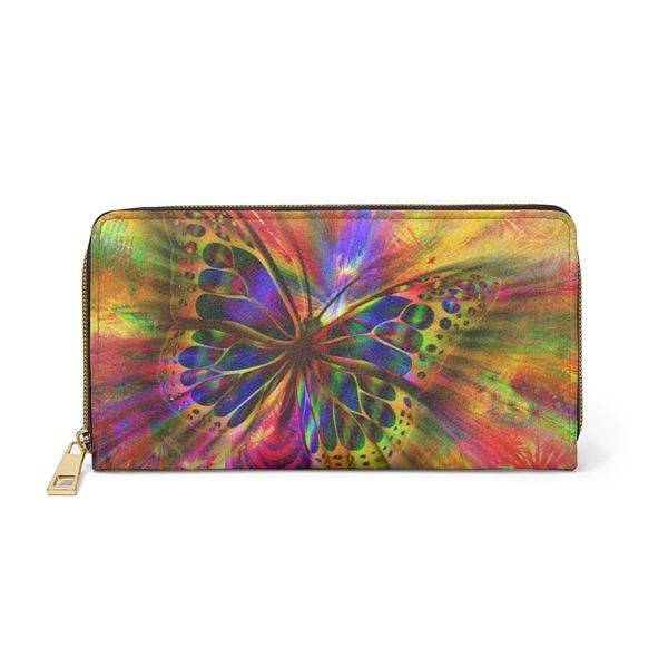 Womens Wallet, Zip Purse, Multicolor Radiant Butterfly - One size