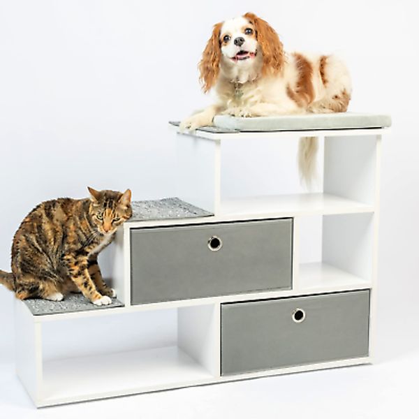 Pet Step Window Perch Bookshelf W/ Storage Baskets |28” Tall Dog & Cat Perch, 8”