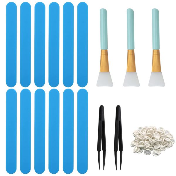 37 Pcs Reusable Stir Sticks Set, VEGCOO 12 Pcs Resin Stir Sticks, 20 Pcs Finger Cots, 3 Pcs Silicone Epoxy Brushes & 2 Pcs Tweezers for Epoxy Resin Liquid Mixing Facial Cover Paint DIY Making (Blue)