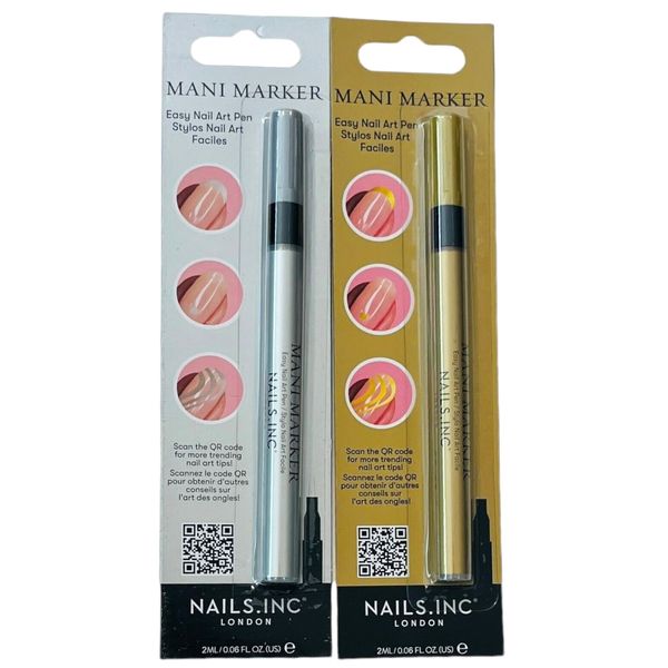 Nails Inc London Mani Marker Easy Nail Art Pens Silver / Gold - LOT of 2