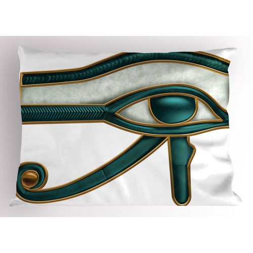 Lunarable Egyptian Print Pillow Sham, Eye Pattern Egyptian of Protection Image, Decorative Standard Queen Size Printed Pillowcase, 26" X 20", Yellow Grey