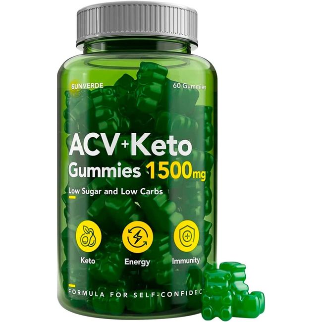 Keto ACV Gummies 1500 mg Green Apple Natural Flavor Vegan ACV Keto Gummies A 60c