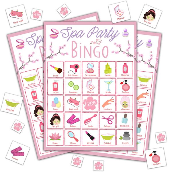 Disfuco Spa Bingo Game, Sleep Over Party Games Bingo Cards for Adults, Slumber Party Games, Birthday Bingo, Spa Party Favors Supplies Decorations, 24 Players Bingo Game (B05)