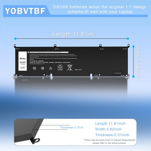 86Wh 69KF2 Battery Replacement for Dell XPS 15 9500 9510 9520 9530 Alienware M15 R3 R4 R5 R6 R7 M16 R1 M17 R3 R4 Precision 5550 5560 5570 Inspiron 7510 7610 7620 P87F P91F P45E p100f M59JH 8FCTC 70N2F