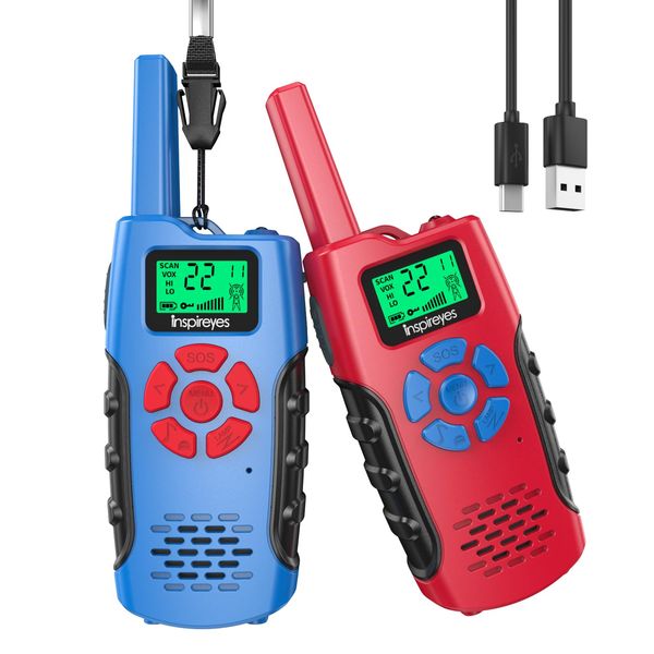 Walkie Talkies for Kids Rechargeable, 48 Hours Working Time 2 Way Radio Long Range, Outdoor Camping Games Toy Birthday Xmas Gift for Boys Age 8-12 3-5, 2 Pack