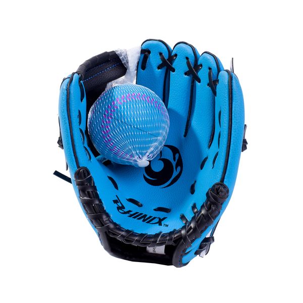 PHINIX 9" Baseball Glove Tee Ball Mitts and Foam Ball for Kids Beginner Play Training Right Hand Throw Blue