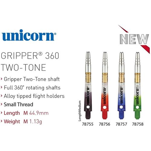 Unicorn Rotating Dart Shafts | Gripper 360 Two-Tone | Durable Polycarbonate with Alloy Flight Holder | Red | Medium 44.9 mm | 3 Stems