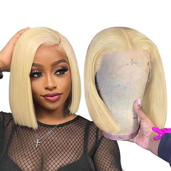 Dorosy Hair Blonde Bob Wig Human Hair 613 Lace Front Wig Human Hair 13X4 Transparent Lace Front Bob Wig Human Hair Wigs for Women Short Bob Wig Pre Plucked with Baby Hair(8 inch)