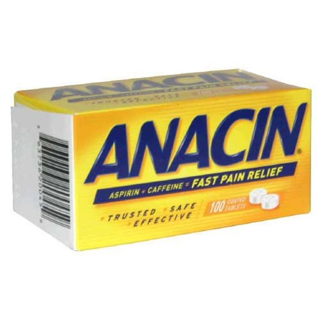 Anacin Anacin Pain Relief Aspirin Tablets, 100 tabs (Pack of 2)