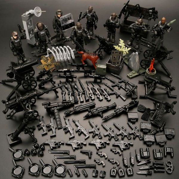 ENHANA 8 PCS Multiple Movable Joints SWAT Police Figure, Special Forces Mini Military Action Figure with Weapons and Accessories Building Blocks Set,Best Gift for Boys