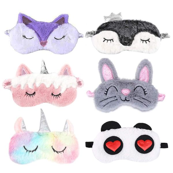 6 Packs Eye Mask for Sleeping Annimal Eye Mask Plush Cartoon for Adult Child