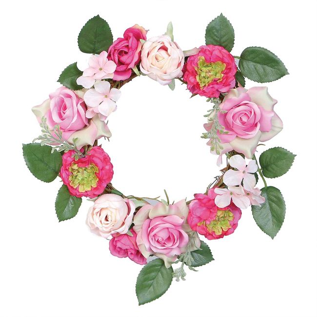 Popy FBC-8143P Artificial Rose Wreath, Pink, Diameter 9.8 inches (25 cm), Flower Diameter 1.6 - 3.1 inches (4 - 8 cm)