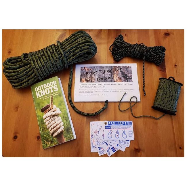 Knot Tying Kit Deluxe with 140 feet of Camo Rope in Variety of Sizes -  PRO-Knot Cards Plus Outdoor Knots Guide