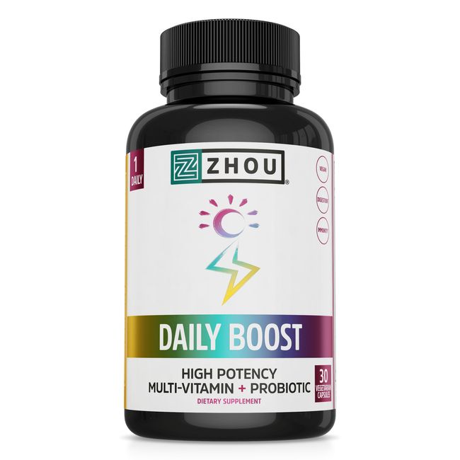 Zhou Nutrition Daily Boost Multivitamin with Probiotic | Vegan | Gluten Free |