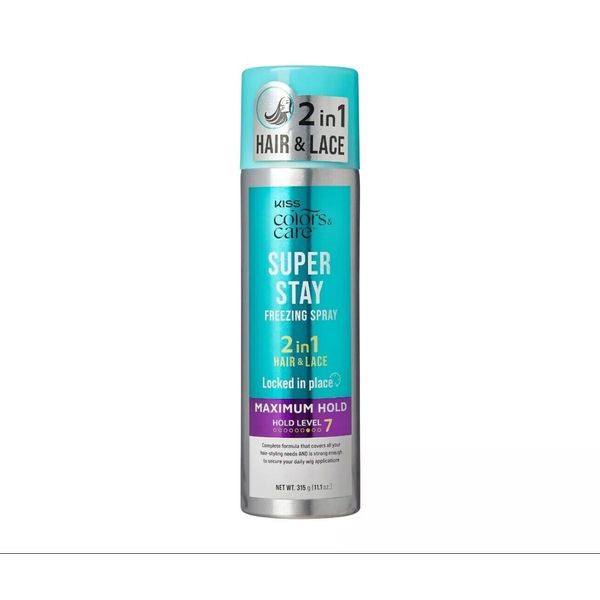 2-  KISS COLORS & CARE 2-in-1 Super Stay Freezing Spray, Maximum Hold, 11.1 oz.