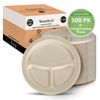 Ibambo Bamboo Disposable Compartment Plates - 9 Inch, 500 Pack, Compostable