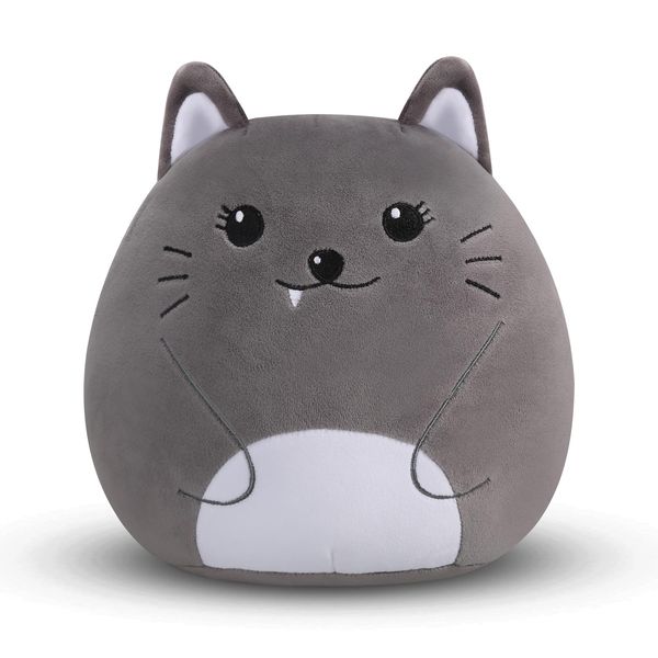 Oiyaku Plush Pillow Soft Toys Plush Toys for Kids Cute cat Toy Kids Gift Toys for 3 4 5 6 7 8 9 10 12 Years Old Boys Girls Children Stuffed Animal for Room Living Room Decoration Gray Buck Teeth 10”