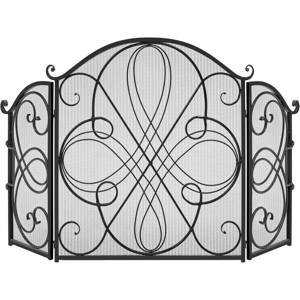 3-Panel 55X33In Solid Wrought Iron See-Through Metal Fireplace Screen, Spark Gua