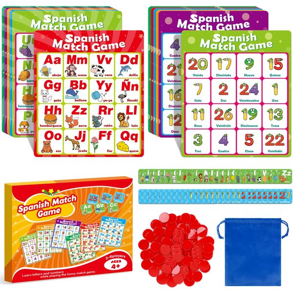 Quilinz Spanish Alphabet Bingo Games,letter/Number/sight word Bingo Game for Kindergarten,ABC and 123 Bingo Board Games for Kids 4-6,Learn Spanish for Kids,Spanish Flash Cards,Toddler Educational Toys