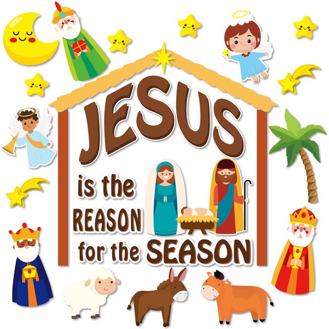 ArowlWesh 78Pcs Christmas Nativity Cutouts Bulletin Board Decoration Set Jesus Birth Cutouts Bulletin Board Classroom School Decoration Star of David Wise Men Animals Angels Cutouts for Decor