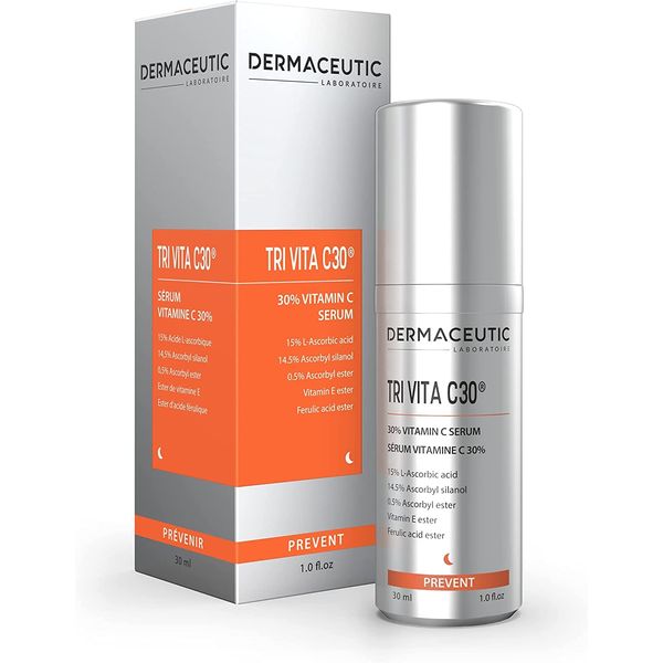 Dermaceutic Tri Vita C30-30% Vitamin C-Serum - Hochkonzentriertes Premium-Produkt mit 3 Arten von Vitamin C und Vitamin E - Antioxidatives Gesichtsserum - 30 ml