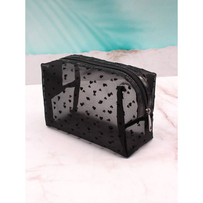 Tiny Black Heart Makeup Bag Cosmetic Organizer Toiletries Bag Makeup Organizer