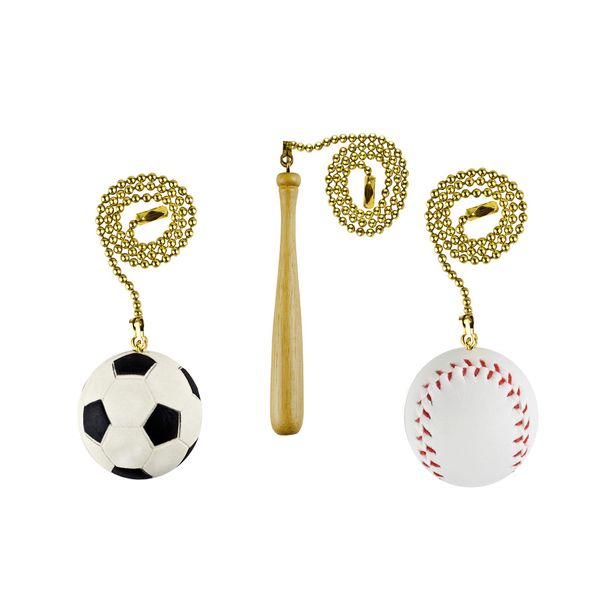 Soccer ball, Baseball and Baseball Bat 3 piece Fan Pull Chain FA100