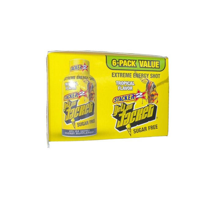 Stacker Yellow Jacket No Sugar Energy Shot Tropical Flavored 6 bottles 2 fl oz